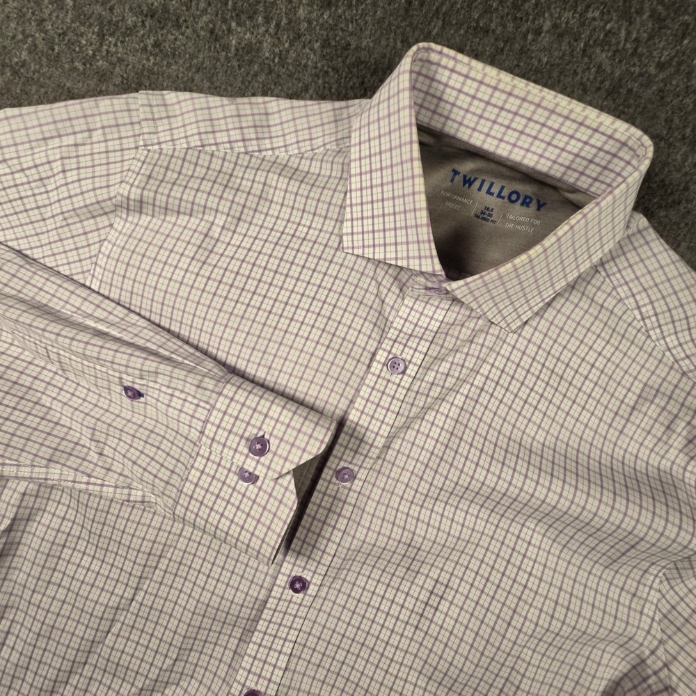 Twillory Dress Shirt Men 16.5 34-35 Tailored Fit Purple Check Performance